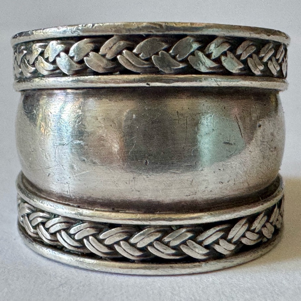 Vintage sterling silver Bali braided etched WIDE cigar band ring